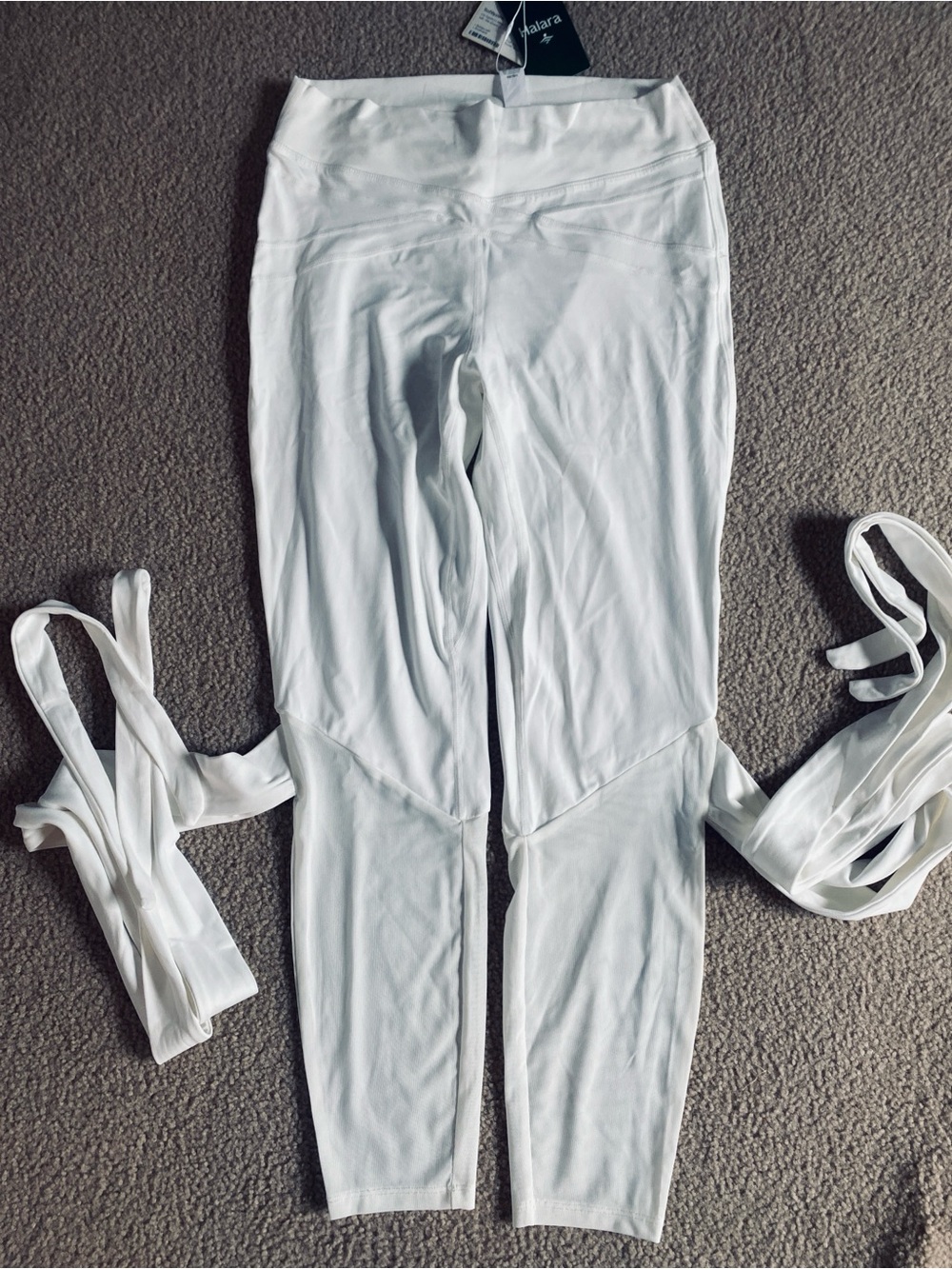 LARGE 7/8. HALARA CONTRAST MESH CRISSCROSS LACE UP YOGA LEGGINGS - Picture 5 of 9